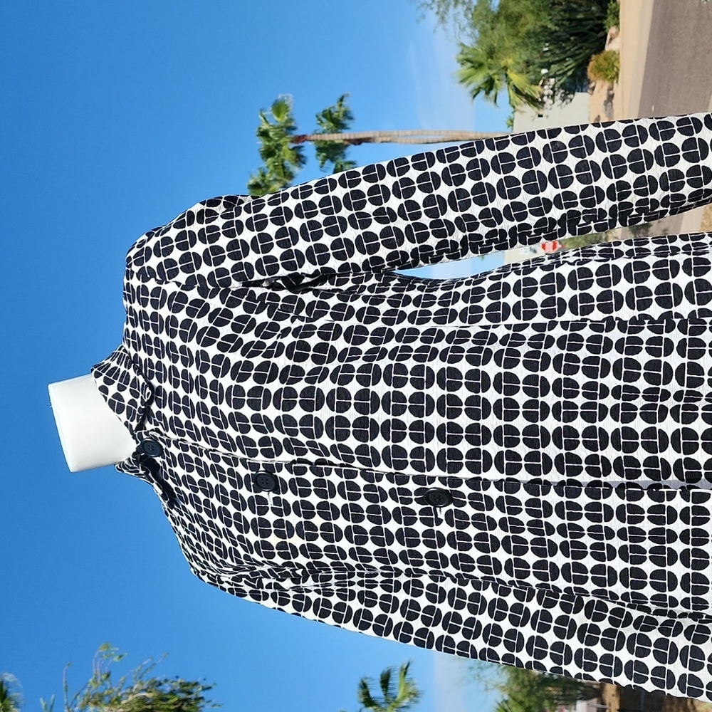 NINE WEST Black White Topper Long Jacket XS Peacoat Driving Coat Retro Mod Vibe - Picture 2 of 16
